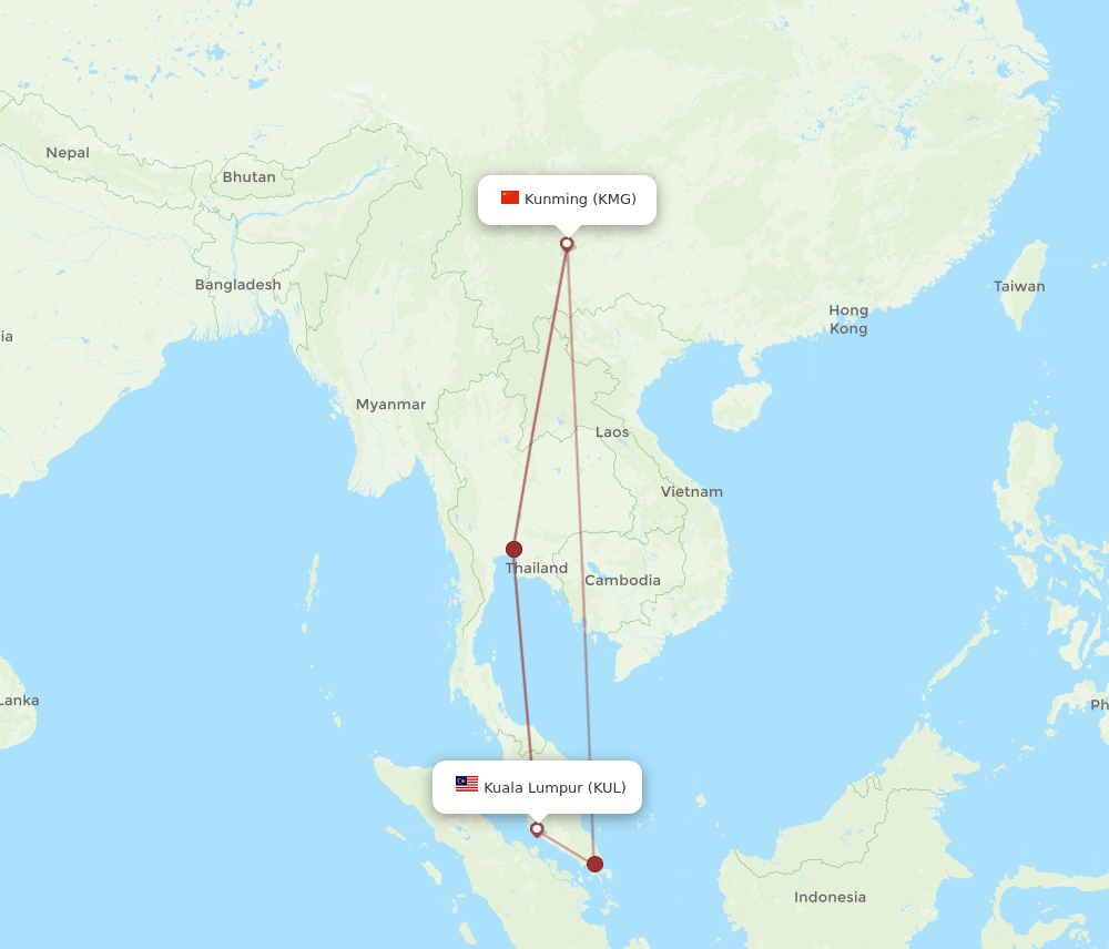 KMG-KUL flight routes