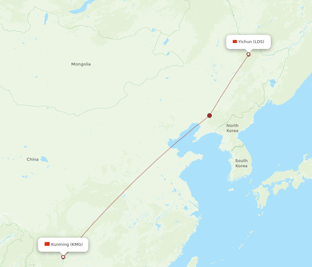 LDS to KMG flights and routes map
