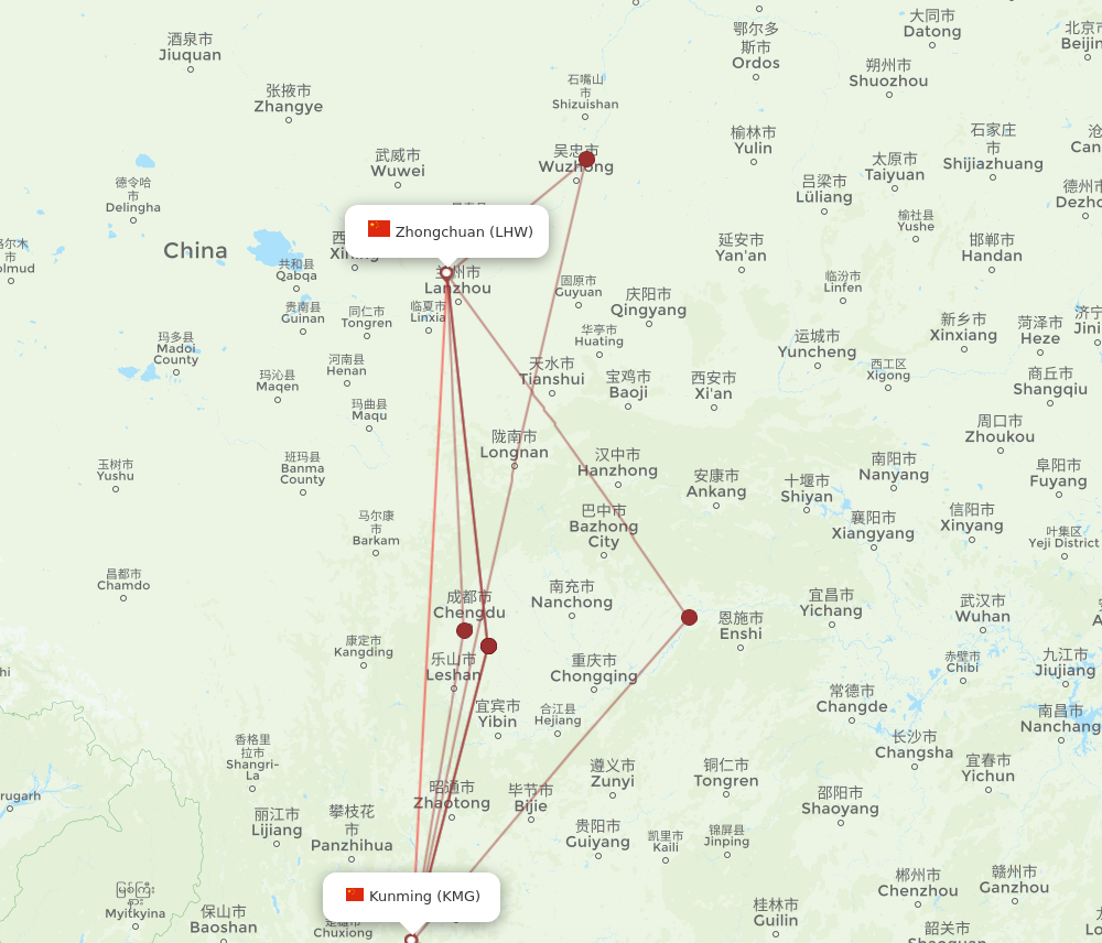 KMG to LHW flights and routes map