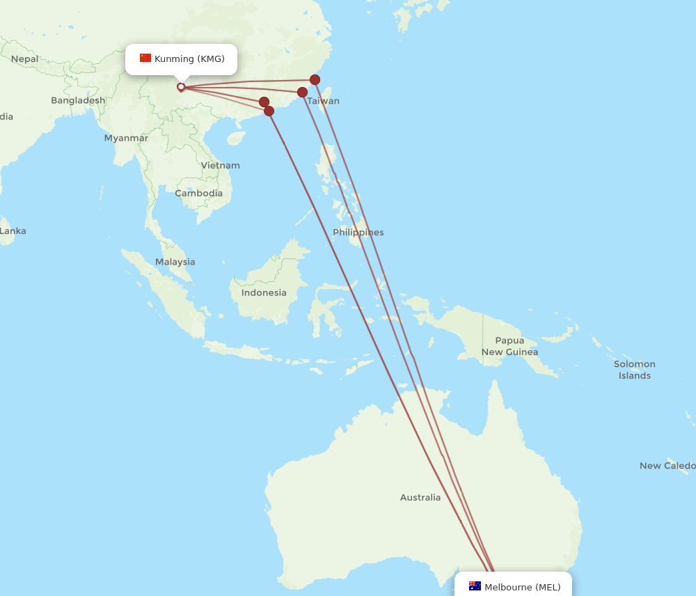 KMG-MEL flight routes