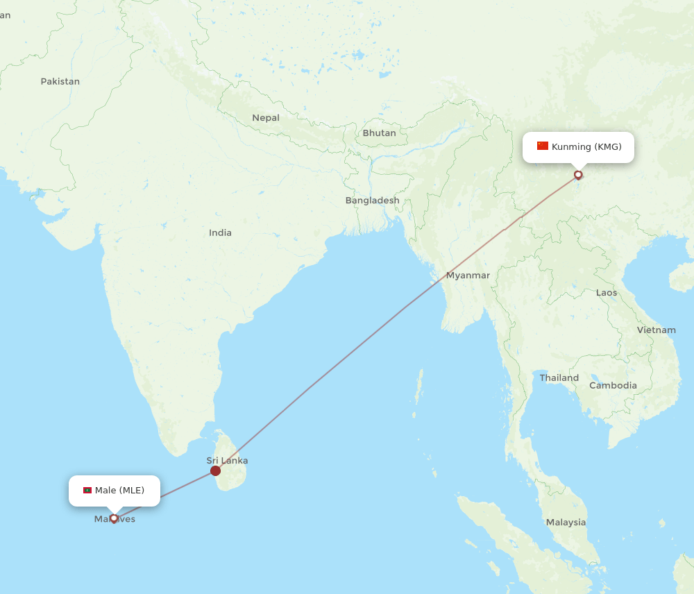 MLE to KMG flights and routes map