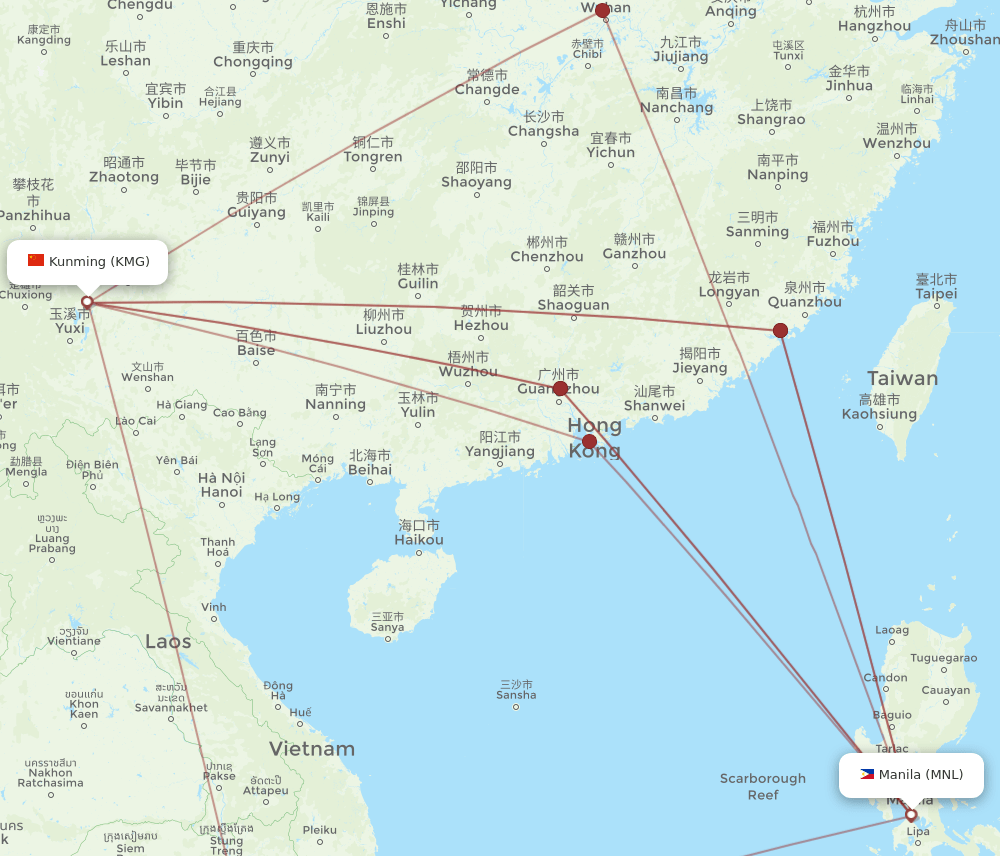 KMG-MNL flight routes