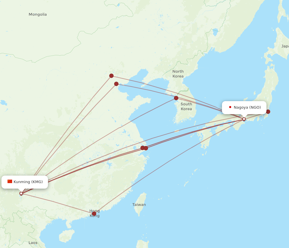 KMG to NGO flights and routes map