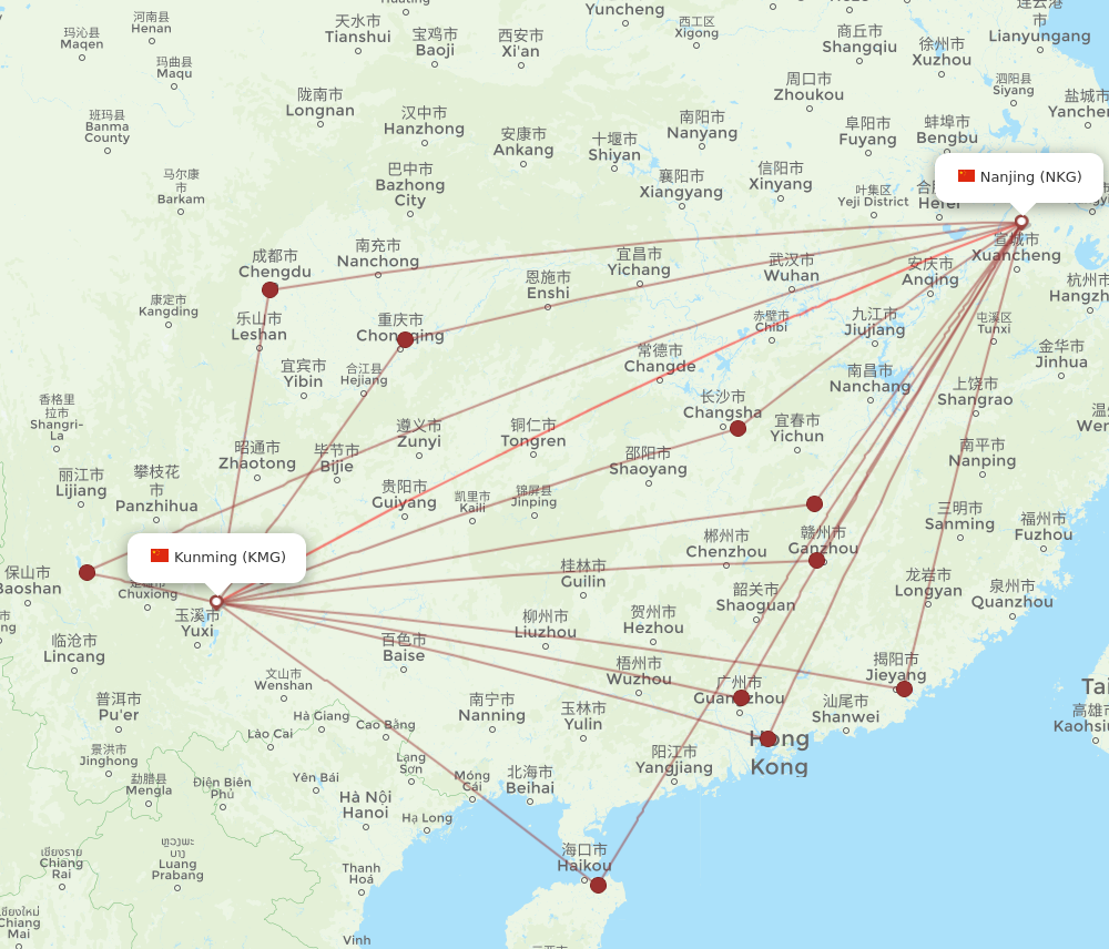 KMG to NKG flights and routes map