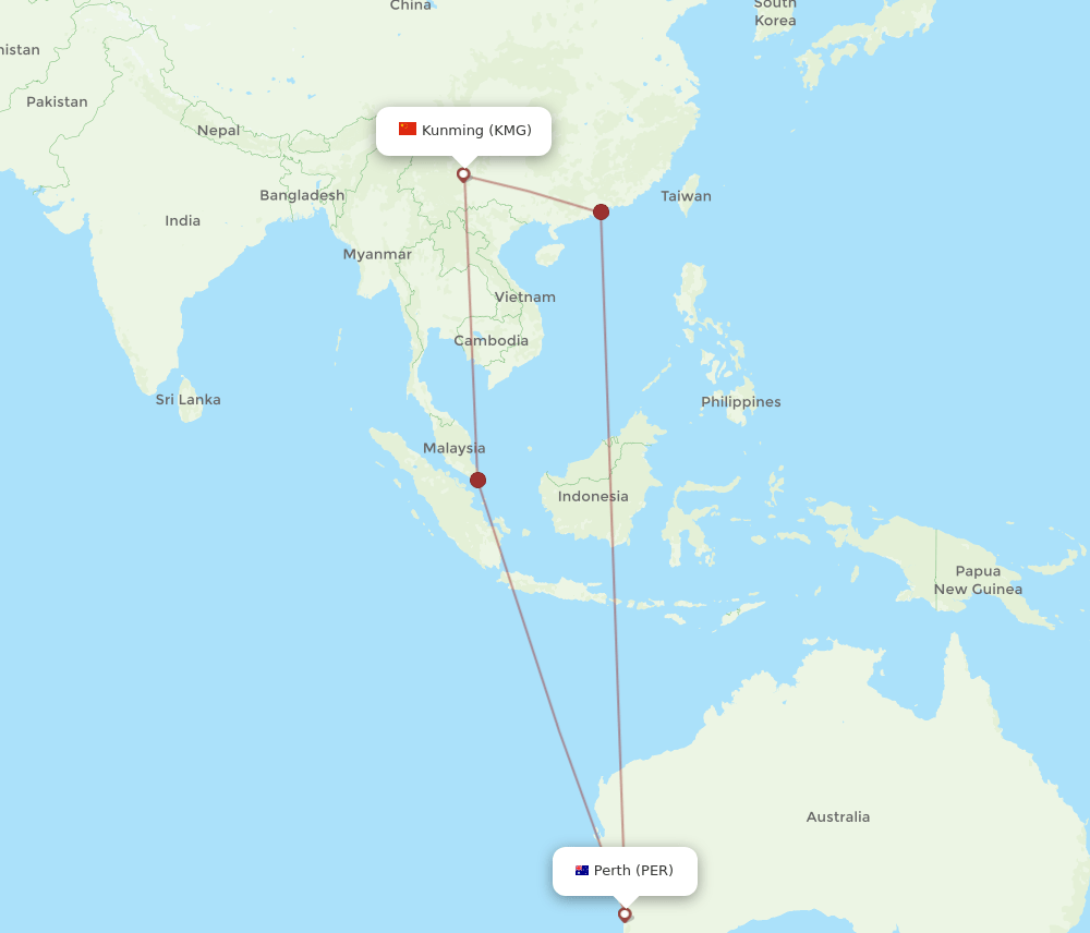 KMG-PER flight routes