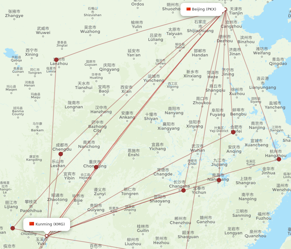 KMG to PKX flights and routes map