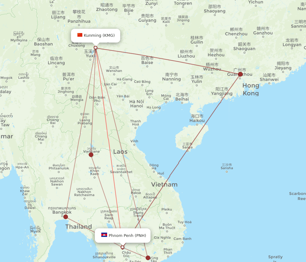 KMG-PNH flight routes