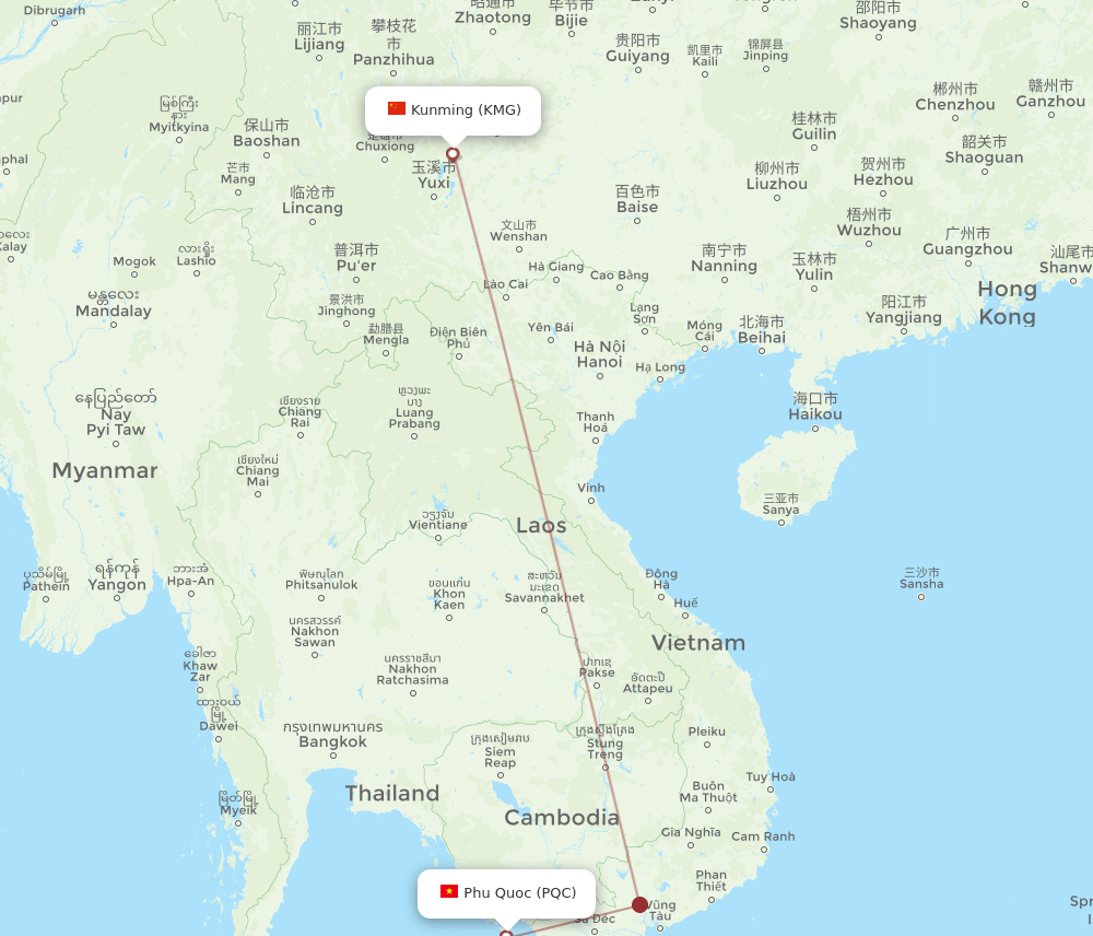 KMG to PQC flights and routes map