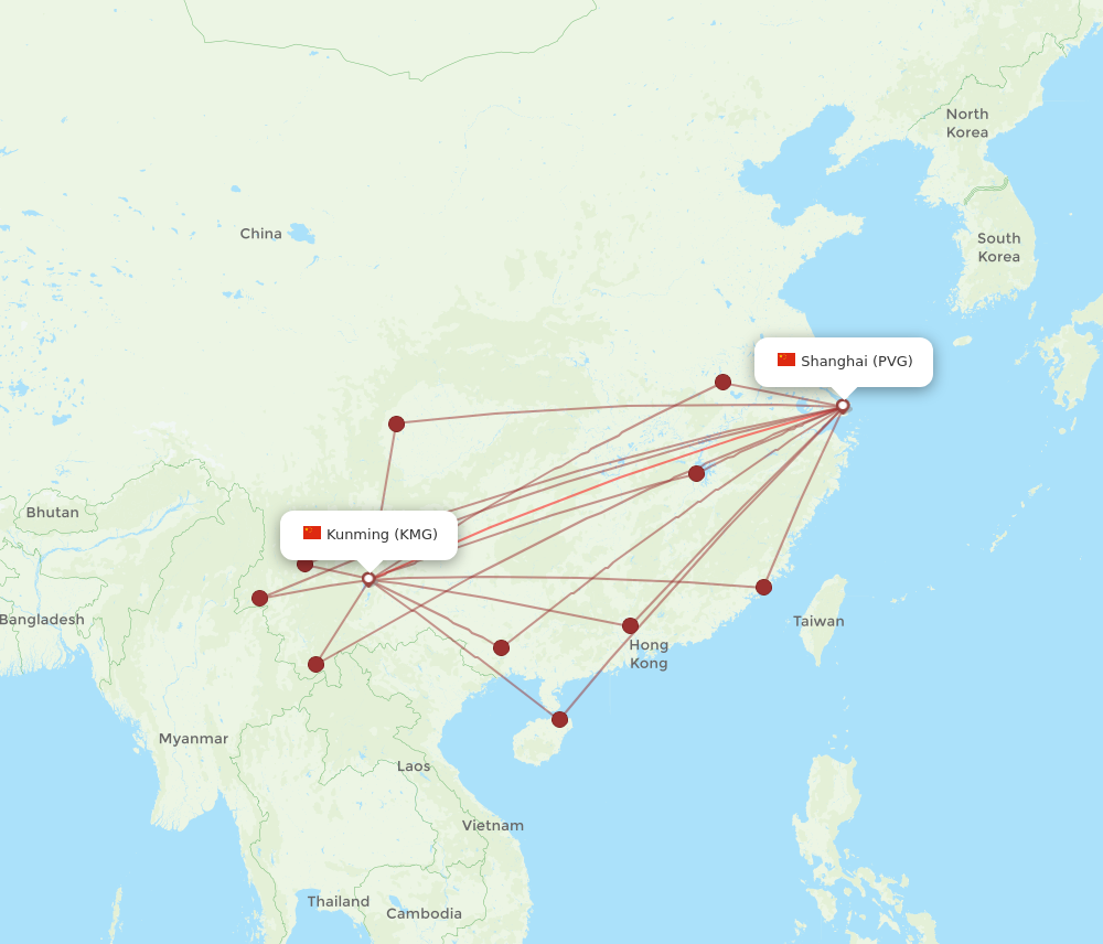 KMG to PVG flights and routes map