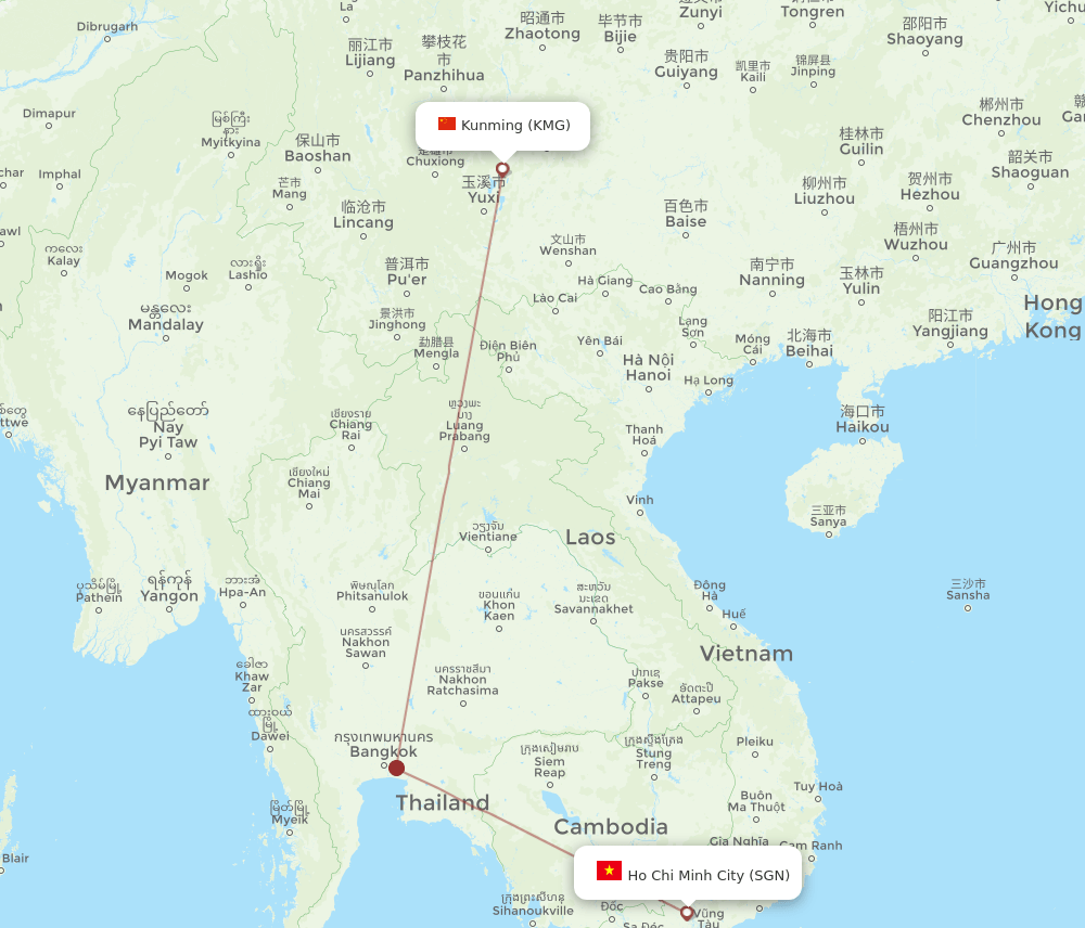 KMG-SGN flight routes