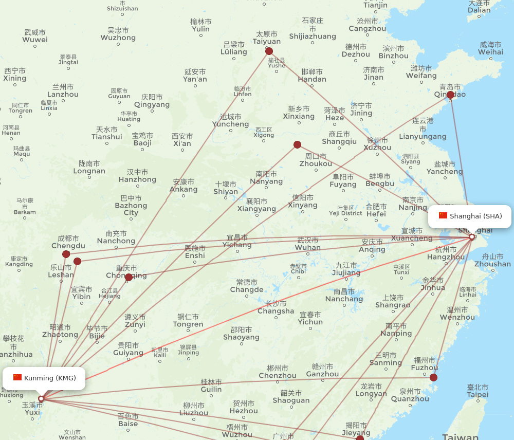 KMG to SHA flights and routes map