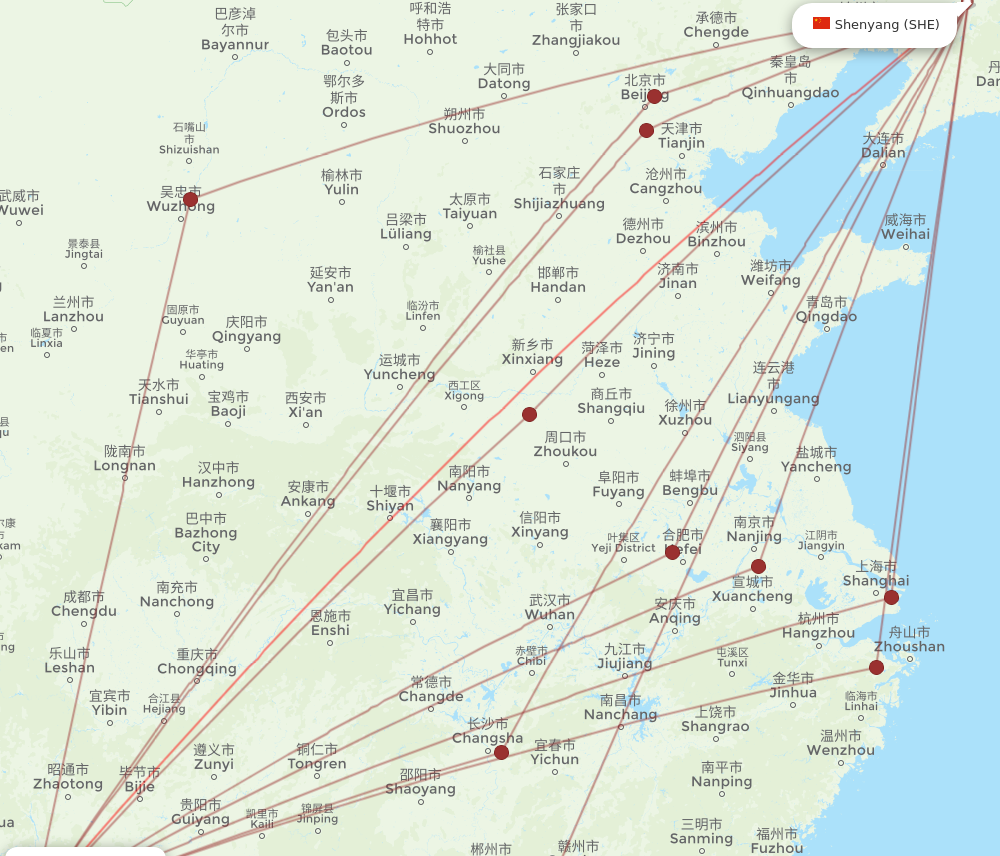 KMG to SHE flights and routes map