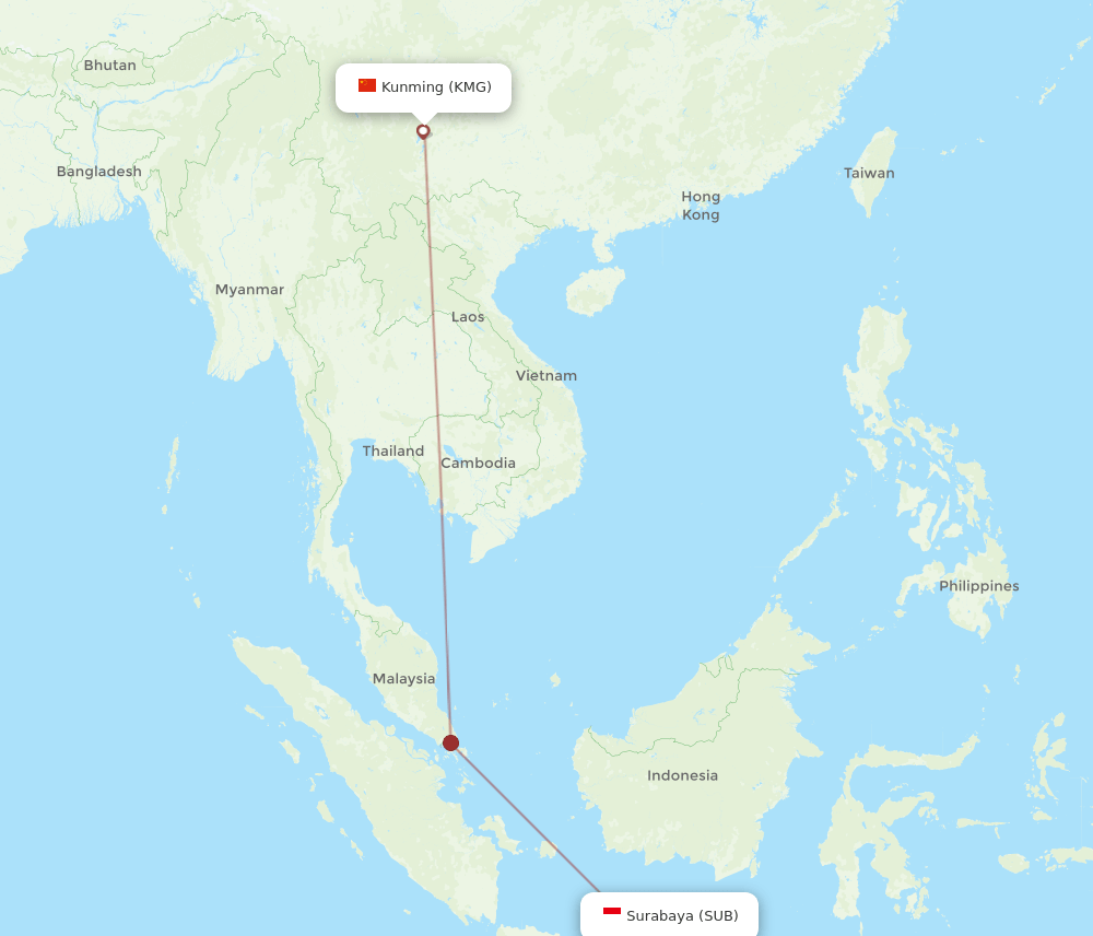 KMG to SUB flights and routes map