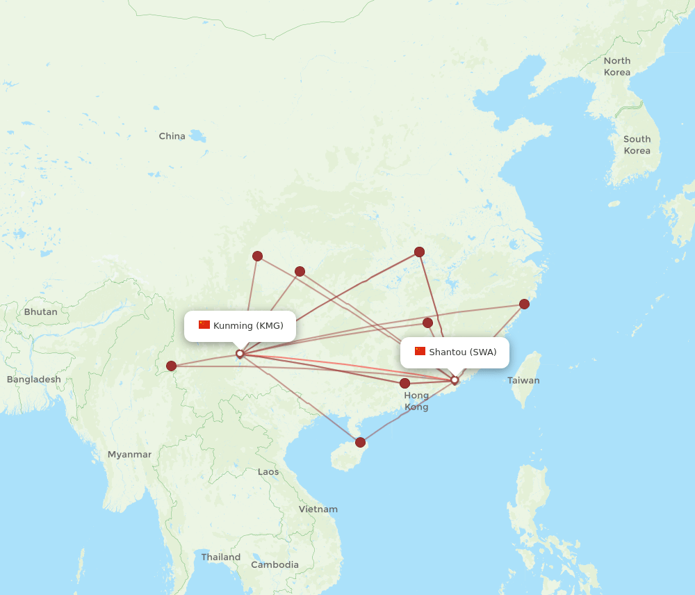 KMG-SWA flight routes