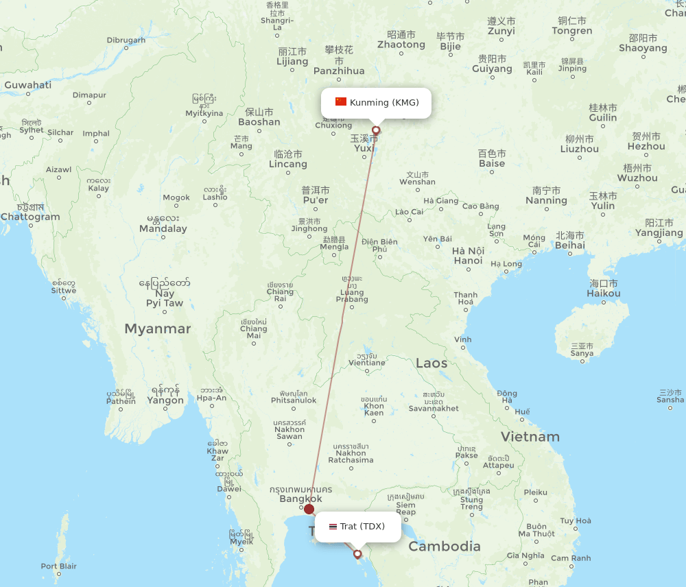 KMG-TDX flight routes