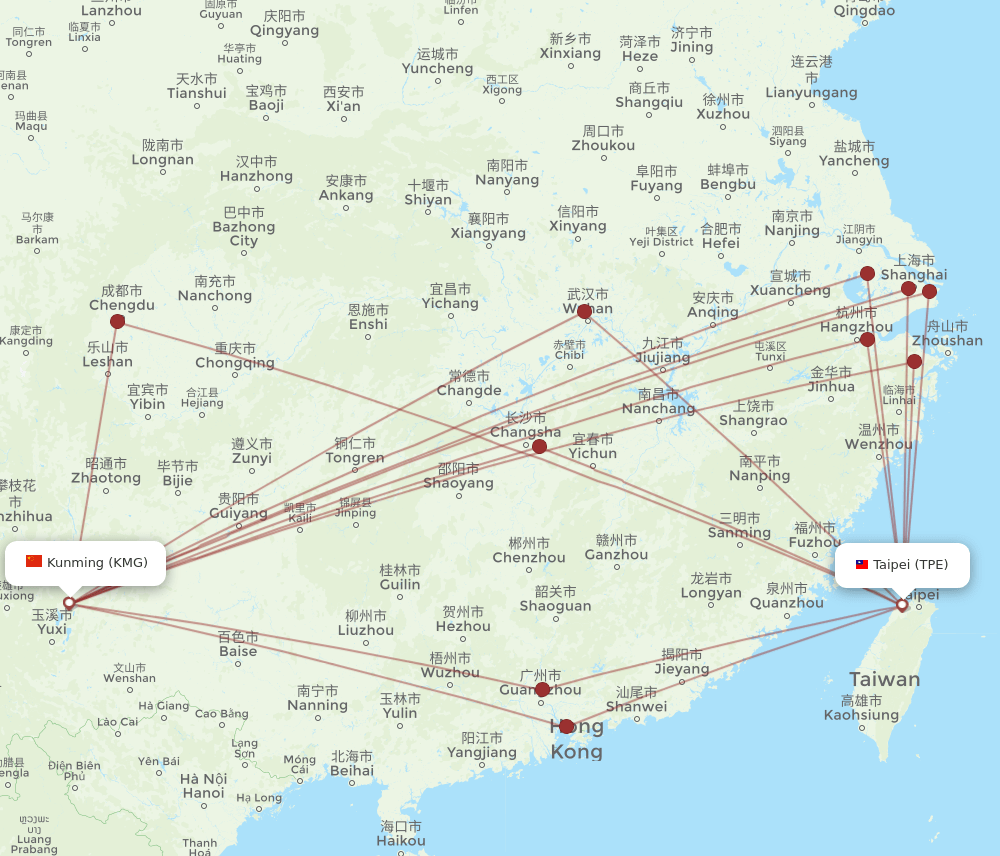 KMG-TPE flight routes