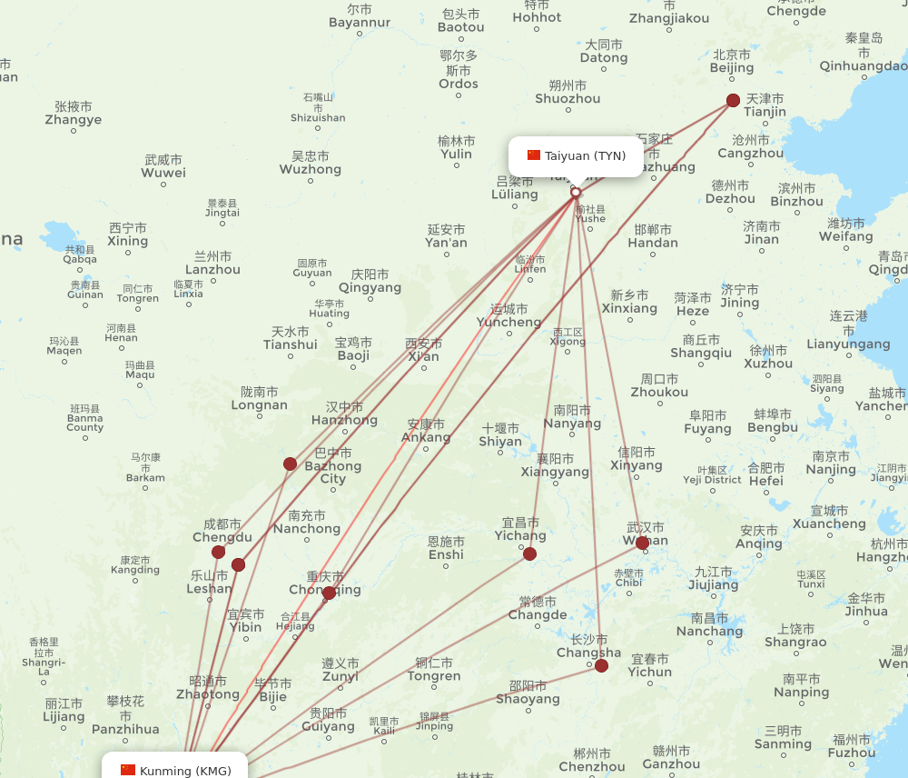 KMG to TYN flights and routes map
