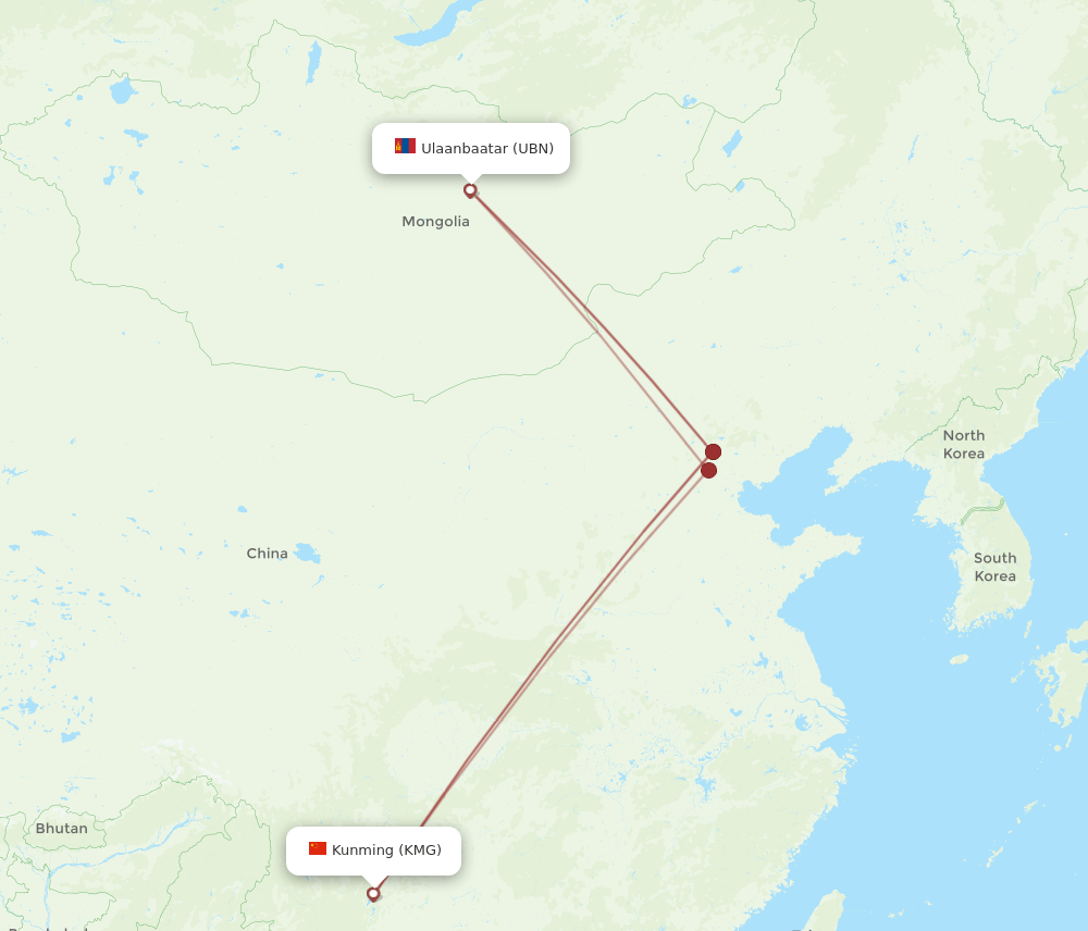KMG-UBN flight routes