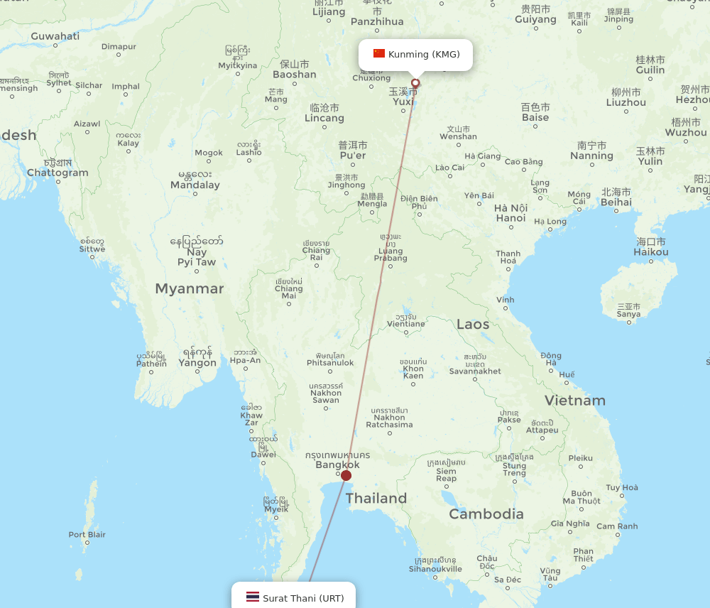 KMG to URT flights and routes map