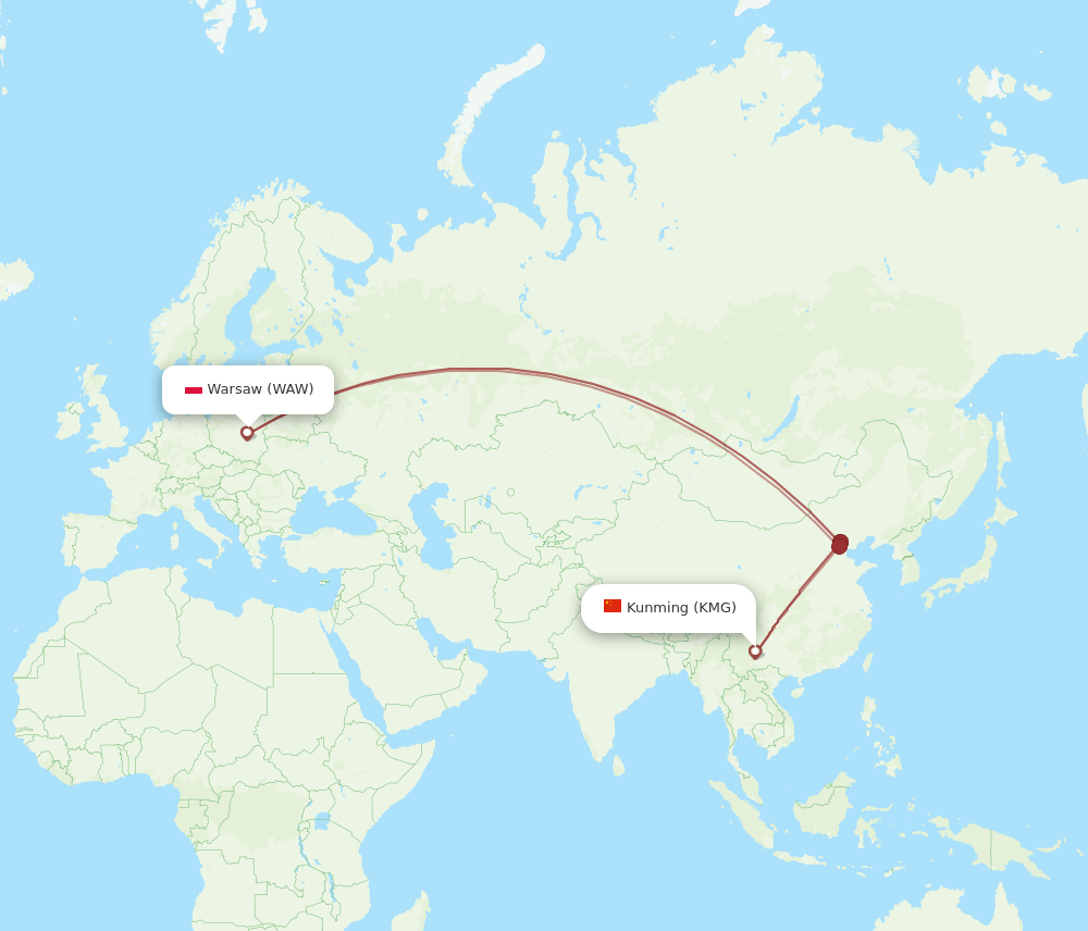 KMG-WAW flight routes