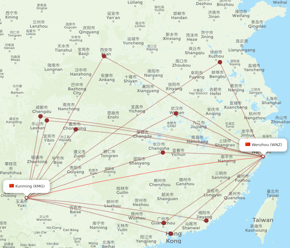 KMG to WNZ flights and routes map
