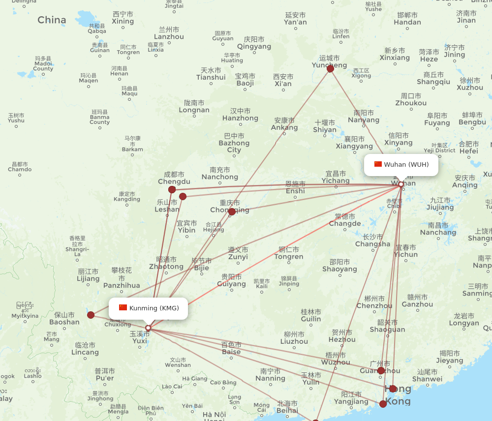 KMG to WUH flights and routes map