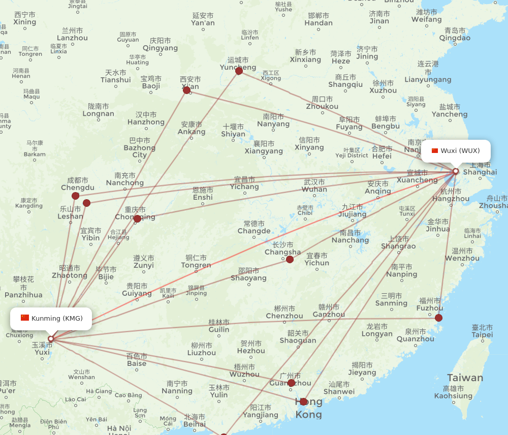 KMG to WUX flights and routes map