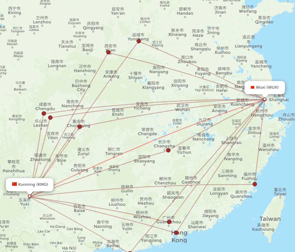 KMG to WUX flights and routes map