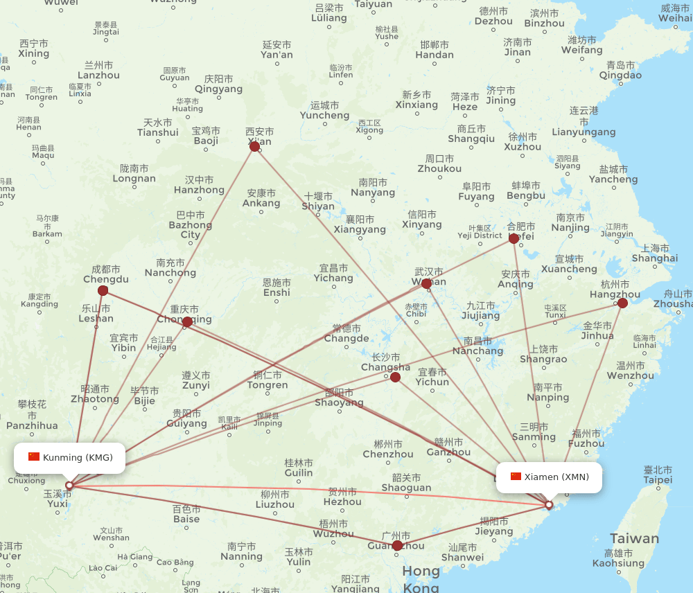 KMG-XMN flight routes