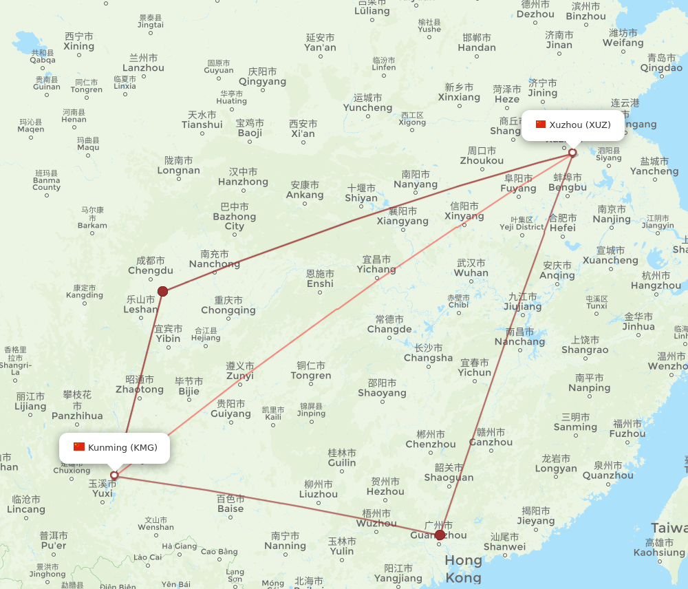 KMG to XUZ flights and routes map