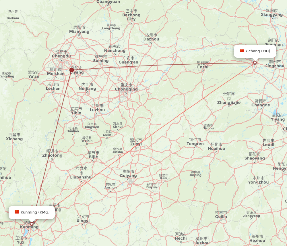 KMG to YIH flights and routes map