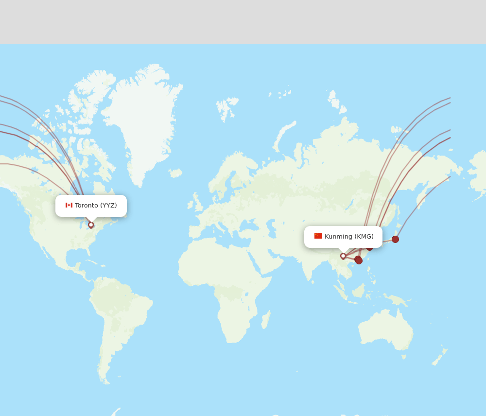 Toronto - Kunming route map and flight paths