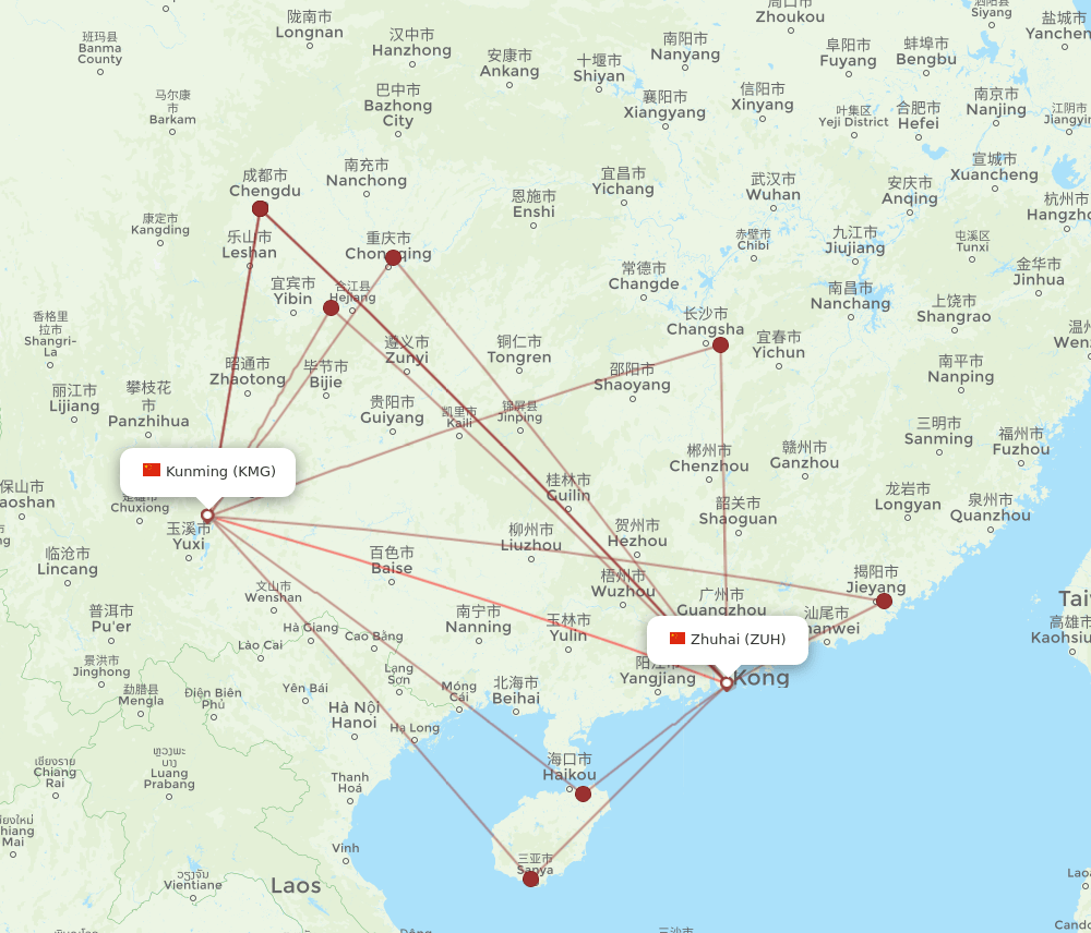 KMG to ZUH flights and routes map