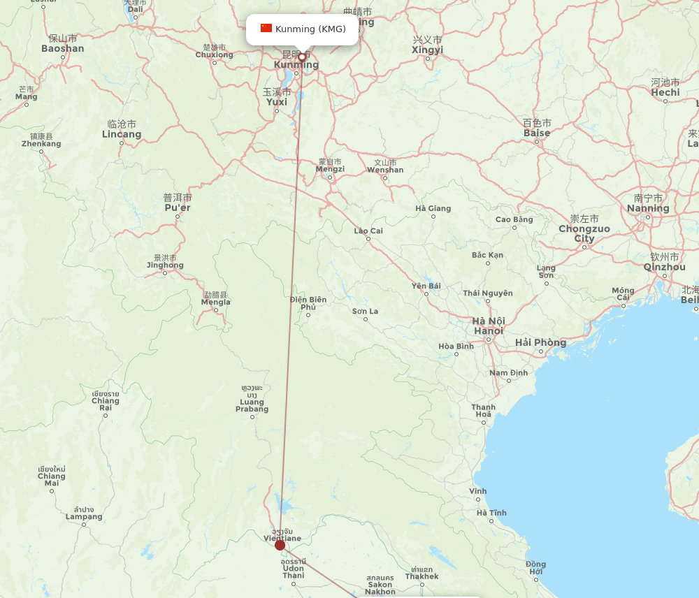 KMG-ZVK flight routes