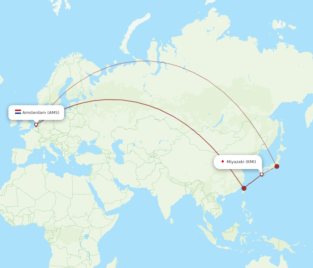 KMI to AMS flights and routes map
