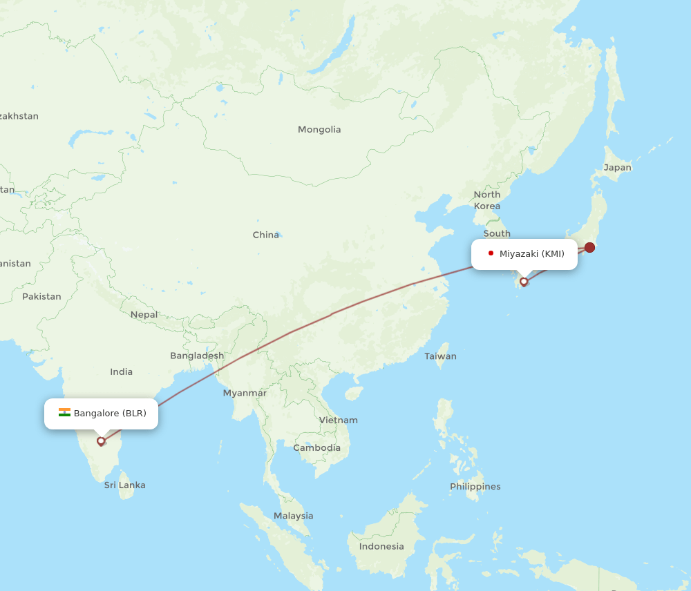 KMI-BLR flight routes