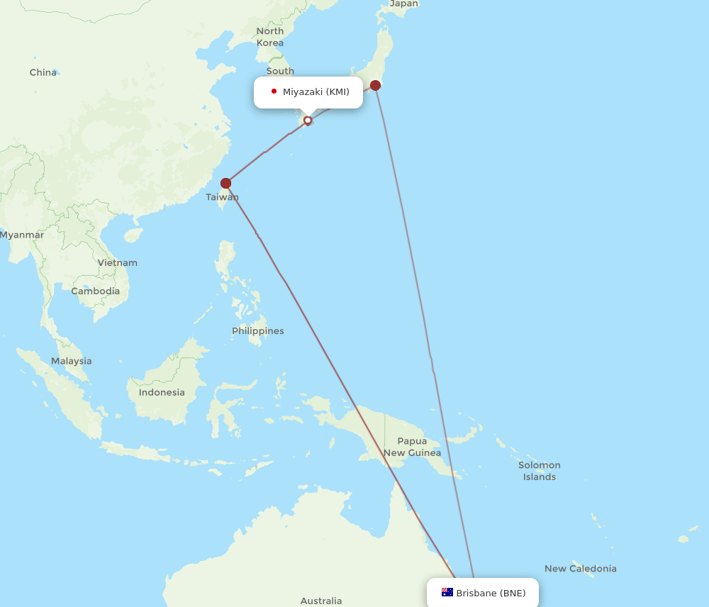 KMI to BNE flights and routes map