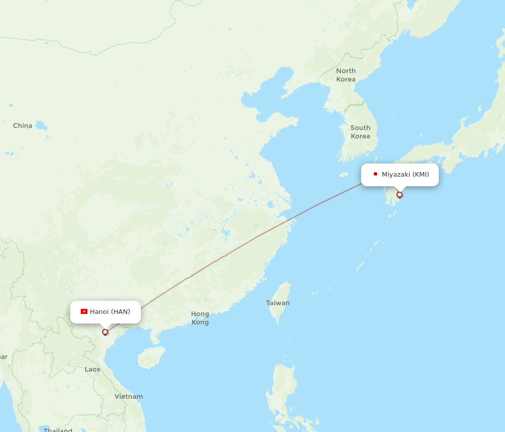 KMI to HAN flights and routes map