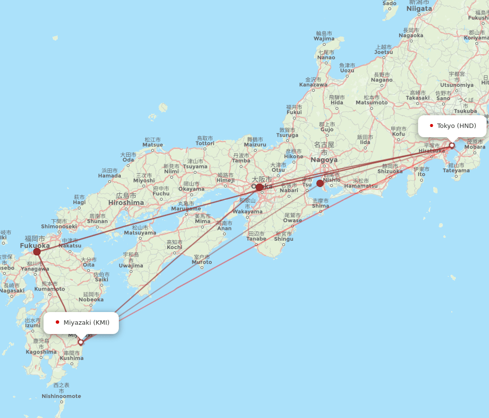 KMI-HND flight routes