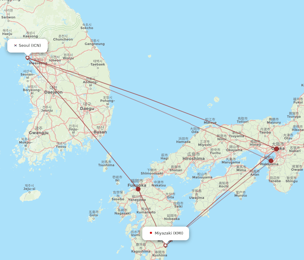 KMI-ICN flight routes