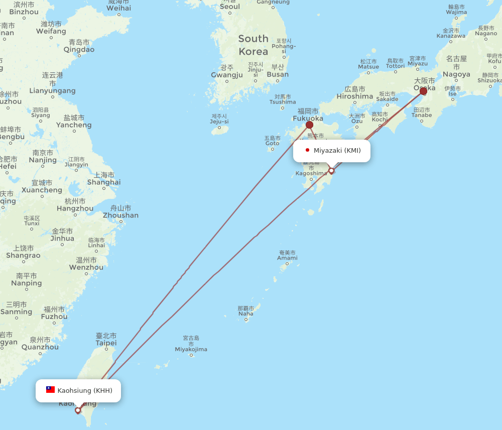 KMI-KHH flight routes