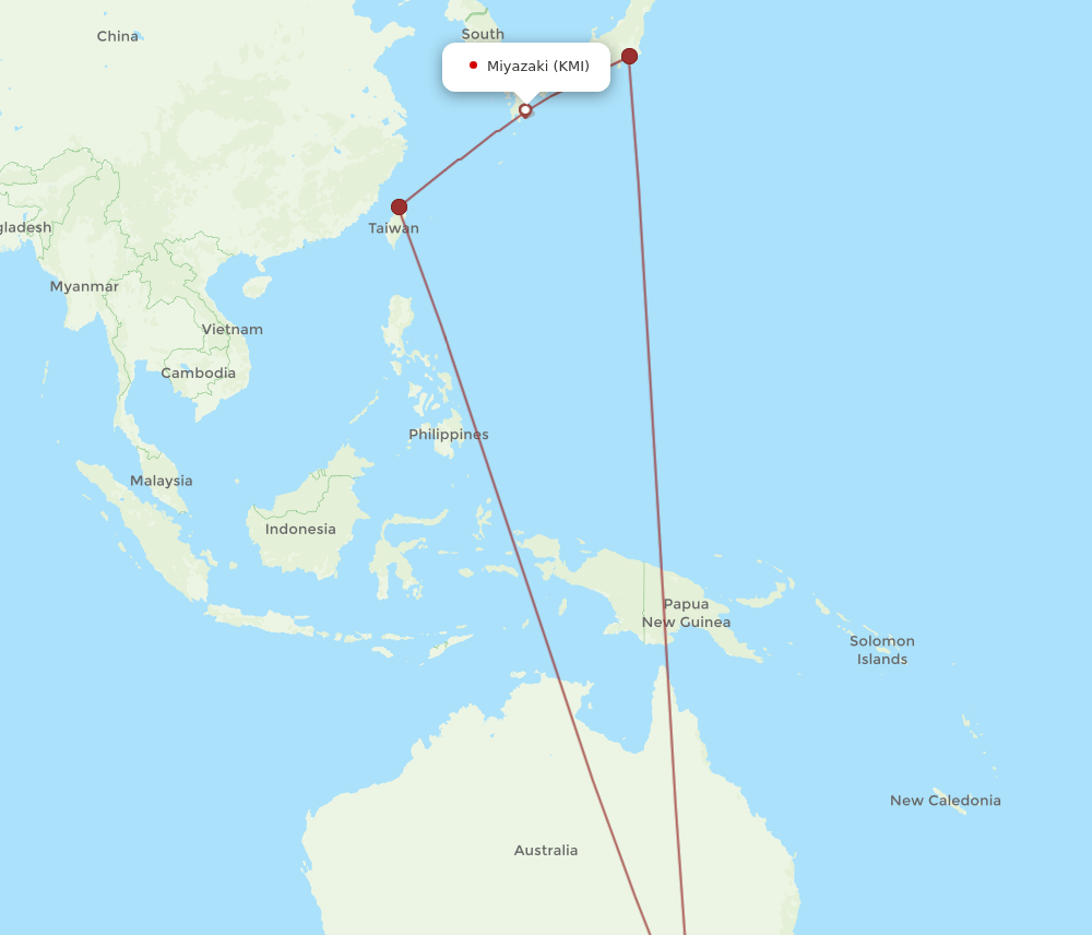 KMI-MEL flight routes