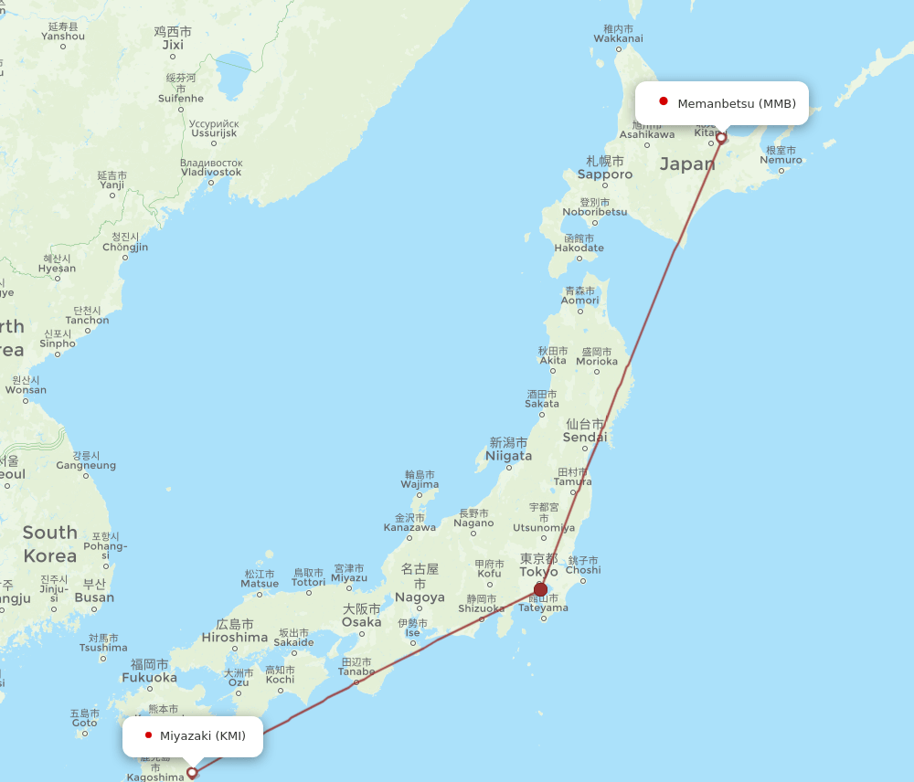 KMI-MMB flight routes