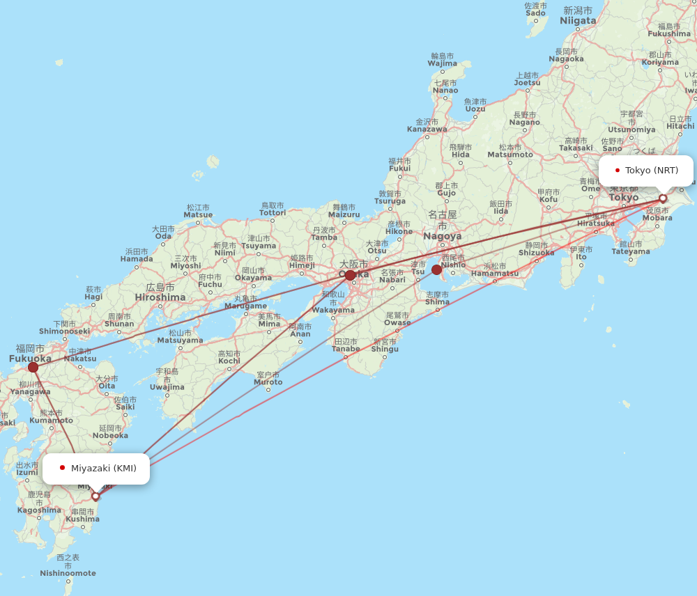 KMI to NRT flights and routes map