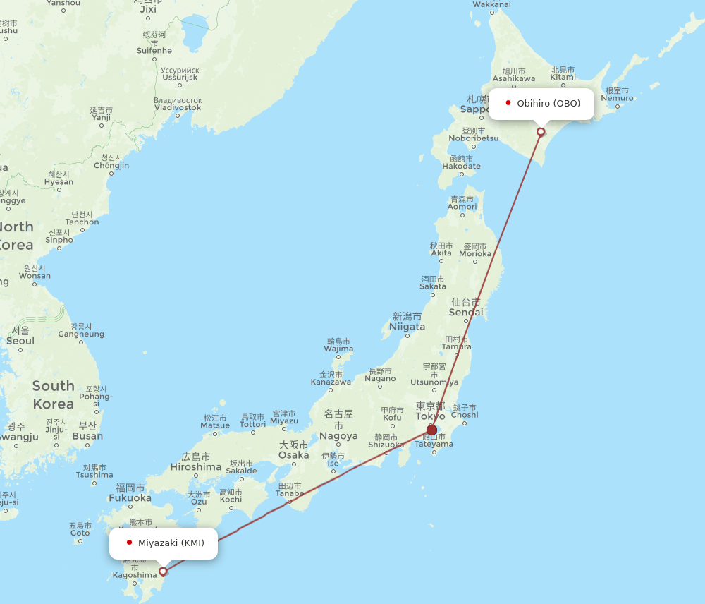 KMI to OBO flights and routes map