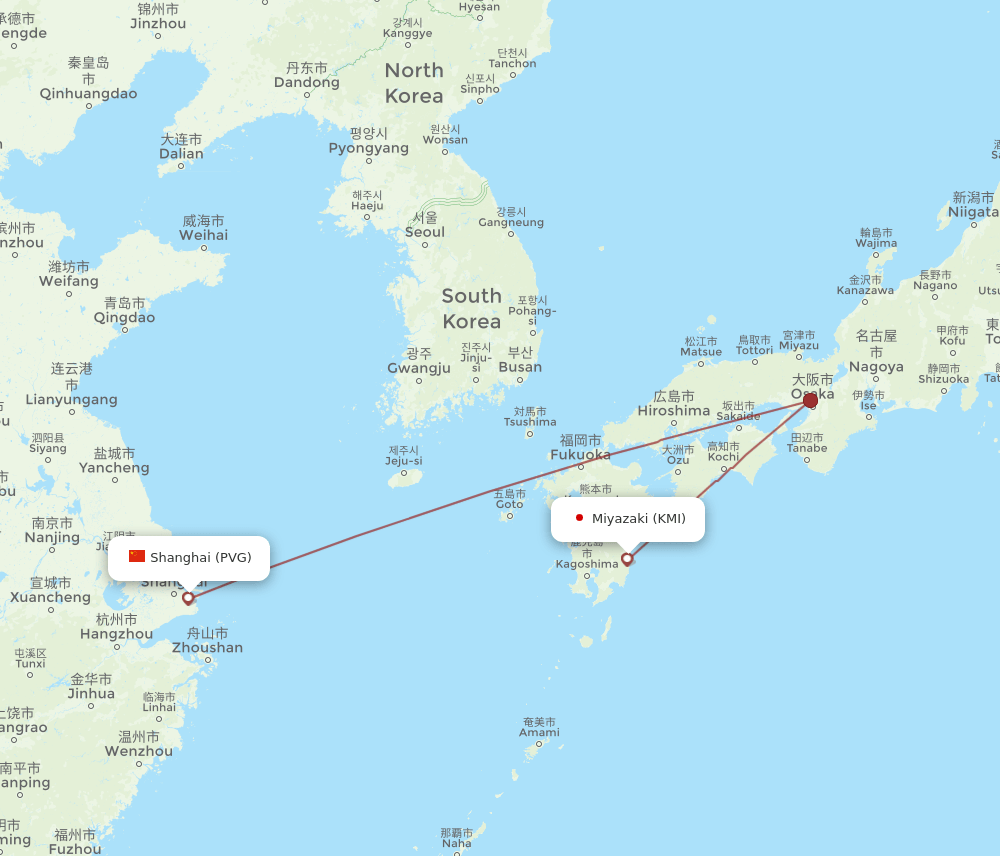 KMI-PVG flight routes