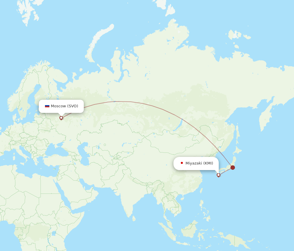 Miyazaki - Moscow route map and flight paths