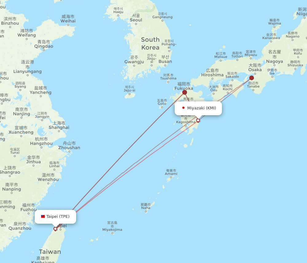 KMI-TPE flight routes