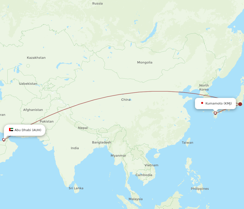 KMJ to AUH flights and routes map