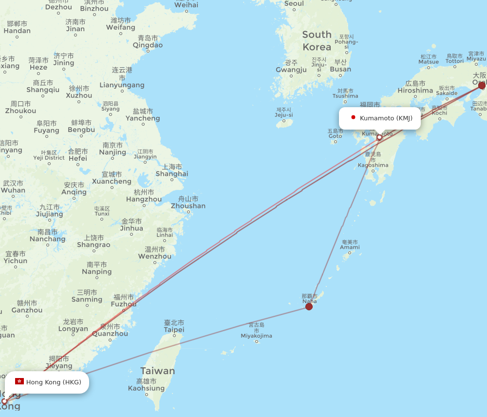 KMJ to HKG flights and routes map